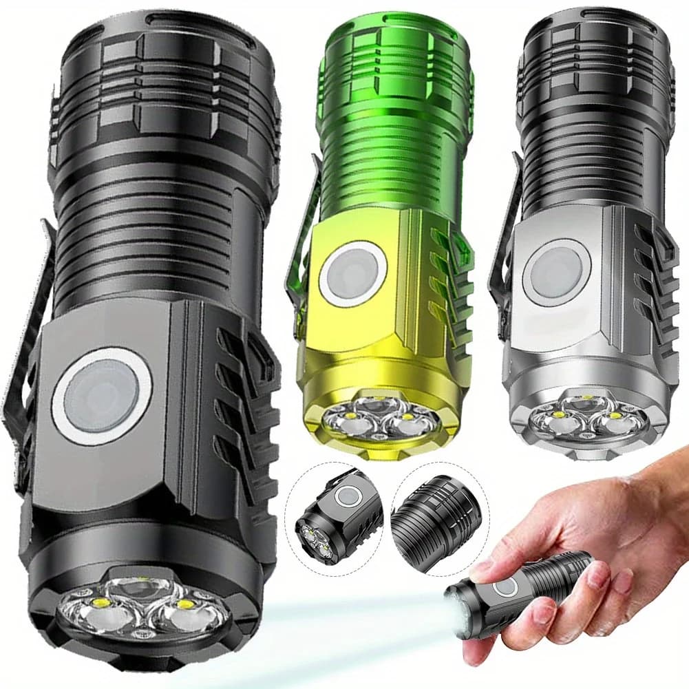 Tactical USB Rechargeable Mini Flashlight Super Bright Outdoor 3 LED Torch Clip Magnet Work Light For Hiking Camping Car Repair