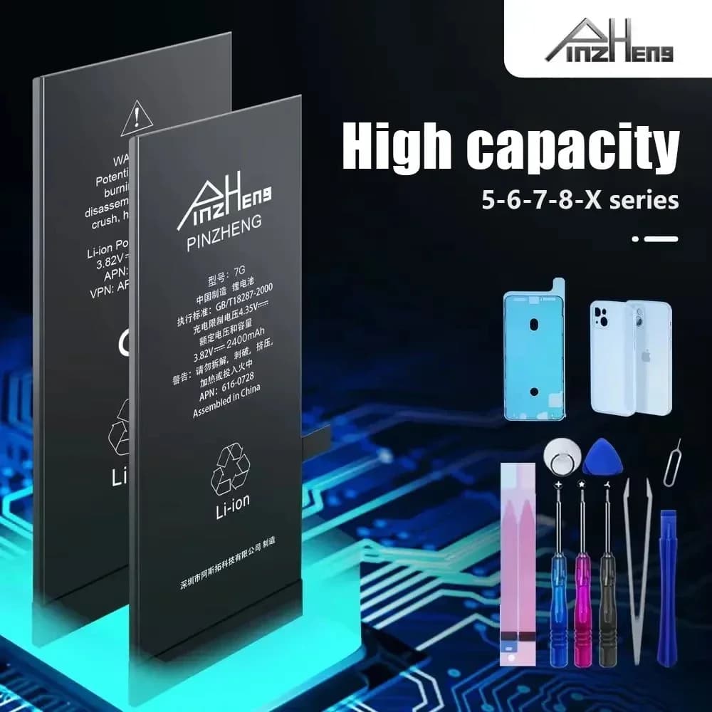 PINZHENG Real High Capacity Battery For iPhone 8 Plus SE 5S 6 6S 7 X Xr Xs Max Phone Replacement Batteries Warranty One Year