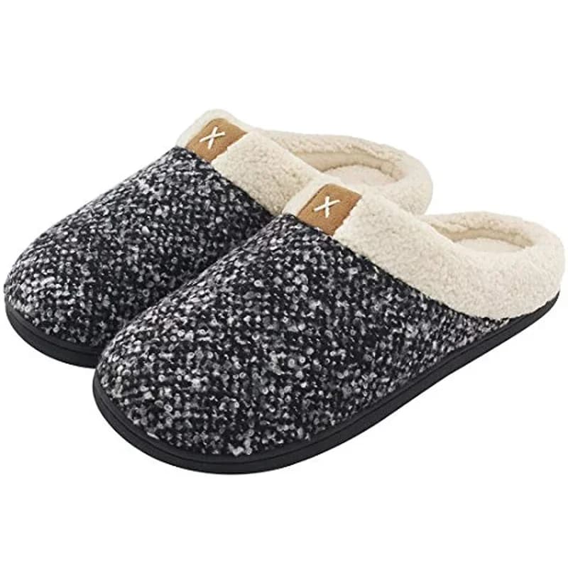 Men's Comfortable Memory Foam Slippers Faux Fur Warm Fleece Lined Shoes Winter Fashion Simple Men's Home Slippers