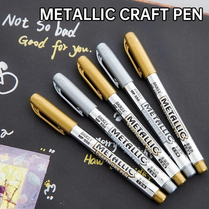 Metallic Marker Pen Waterproof Permanent Acrylic Gold Silver Color Pen Back to School Supplies Highlighter Marker DIY Painting