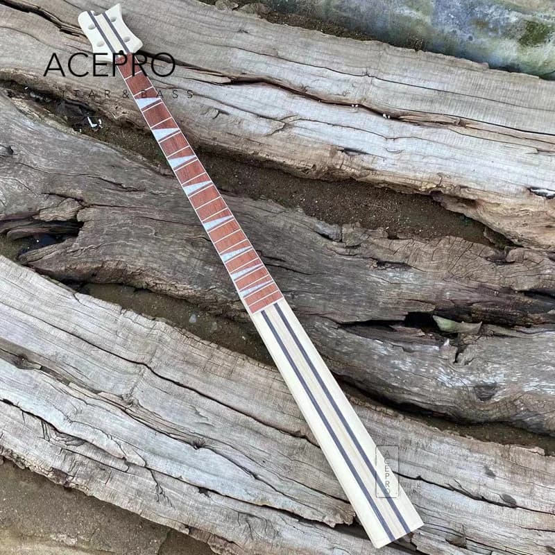 4 String Bass Guitar Neck, 5-piece Maple+Rosewood Thru Neck, DIY Electric Bass Neck, Rosewood Fingerboard with Frets, No Painted