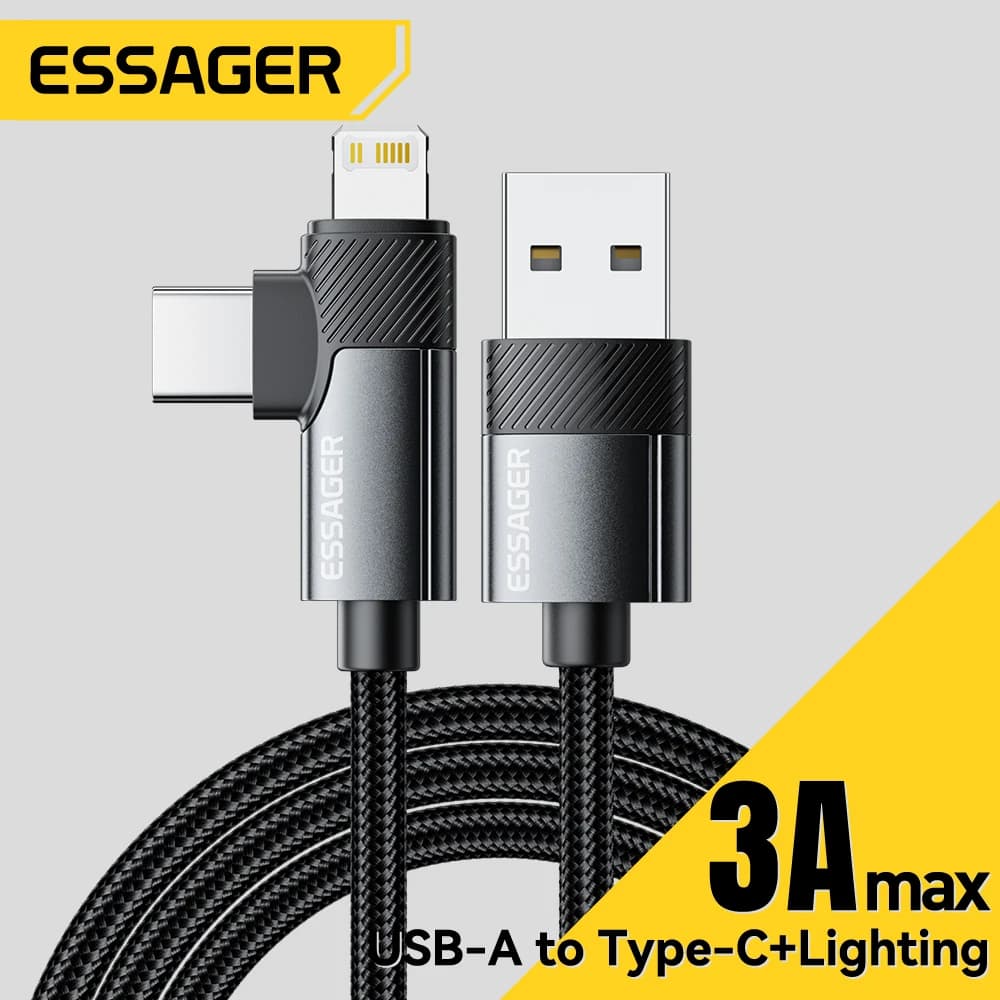 Essager PD 2 in 1 USB A Cable Type C To Lightning Fast Charging Cable For iPhone 16 15 14 13 11Pro Max iPad Xiaomi Huawe Samsung