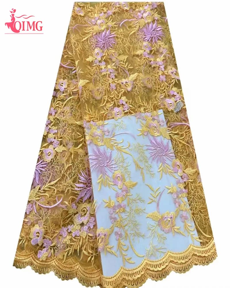 OIMG French Sequin Lace Fabric 2023 High Quality Dubai Beaded Lace with Sequence Tulle Net White Lace Fabric Nigerian Fabric