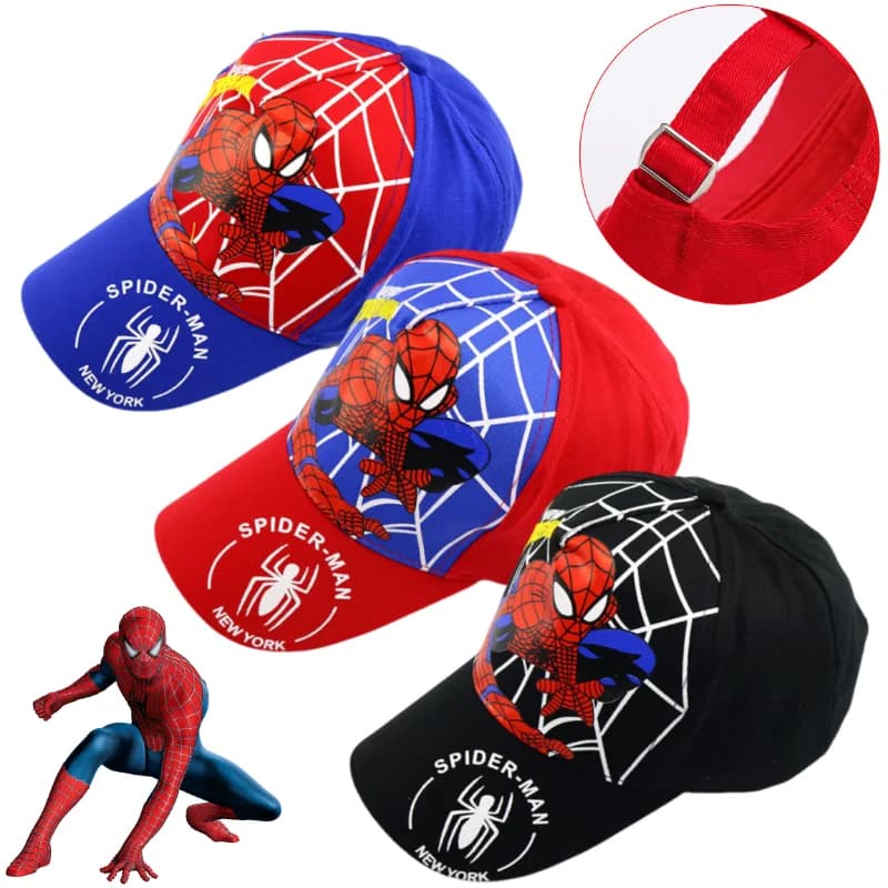 Anime Spiderman Baseball Cap Boys Girls Spiderweb Print Baby Adjustable Size Hip Hop Sun Hat Superhero Cosplay Props Accessory