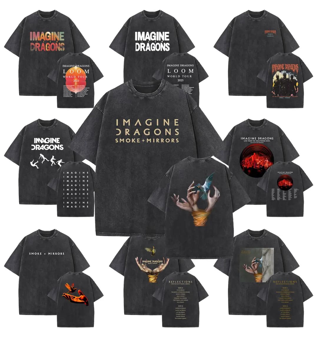 Rock Band Imagine Dragons Loom World Tour 2025 Washed Vintage T-shirt Men Women Gothic Oversized T Shirts Unisex Casual Tshirt