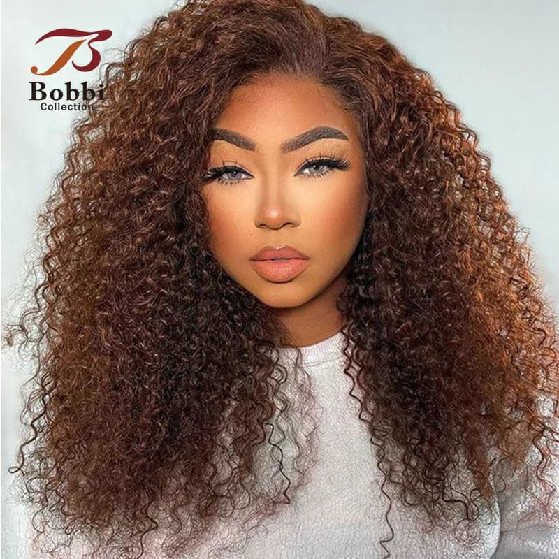 Brown Human Hair Wigs Lace Front Wig Jerry Curly 4x4 Transparent Lace Wig for Women 13x4 Lace Frontal WigBobbi