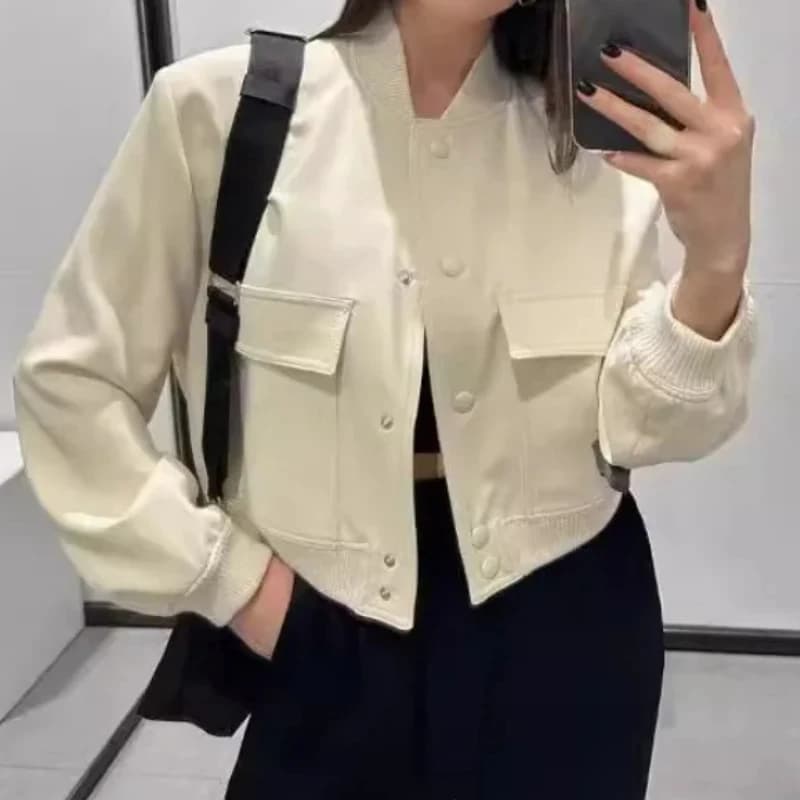 New Euramerican Harajuku French Stand Collar Coatd Y2k Streetwear Punk Women Buttons Clothing Fashion Pockets Autumn Jackets