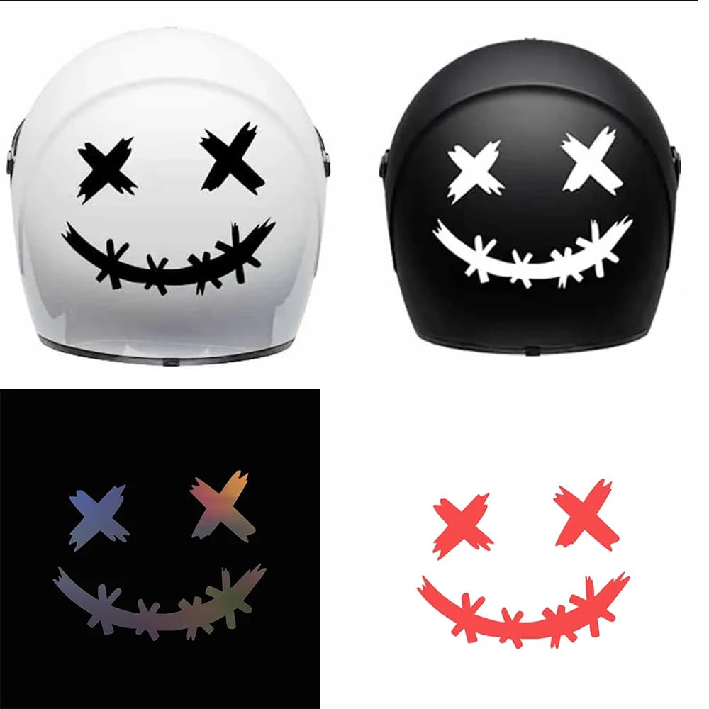 Waterproof Reflective Stickers for Motorcycle Helmet, Demon Smiling Face Decal, Auto Body Decoration, Car Sticker, Laser