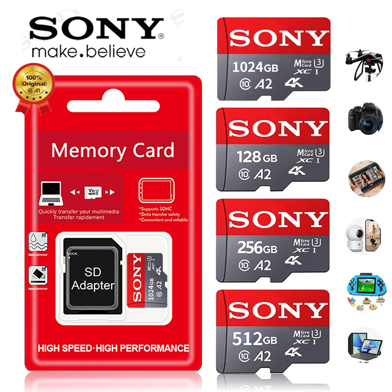 SONY Micro TF SD Card SD Memory Card Extreme 1TB 512GB 128GB 256GB U3 V30 4K Full Memory Flash Cards For Phone Computer Camera