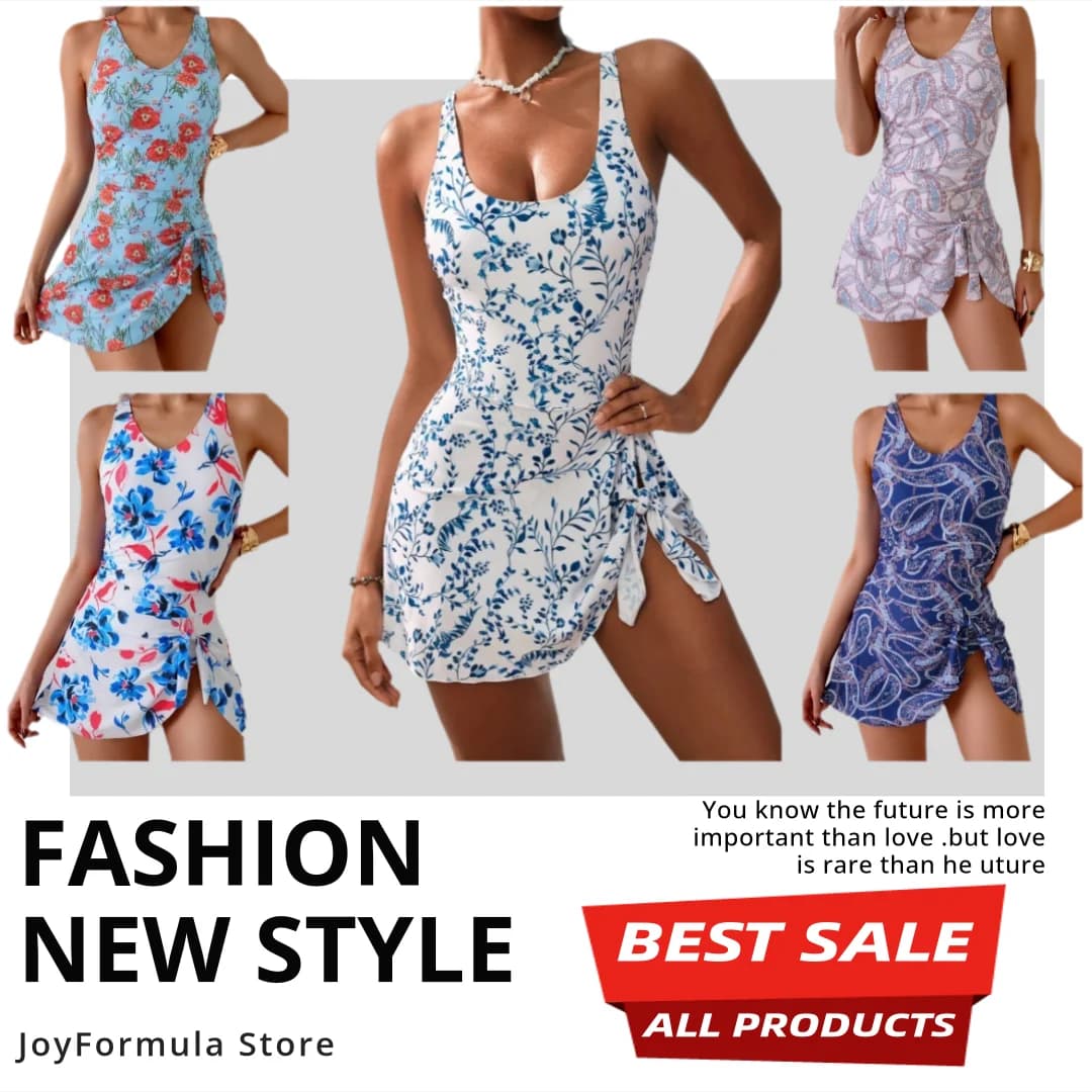 One Piece Women's Swimsuit with Skirt 2025 New Woman Sexy Floral Print Swimwear Beach Bathing Suit for Ladies