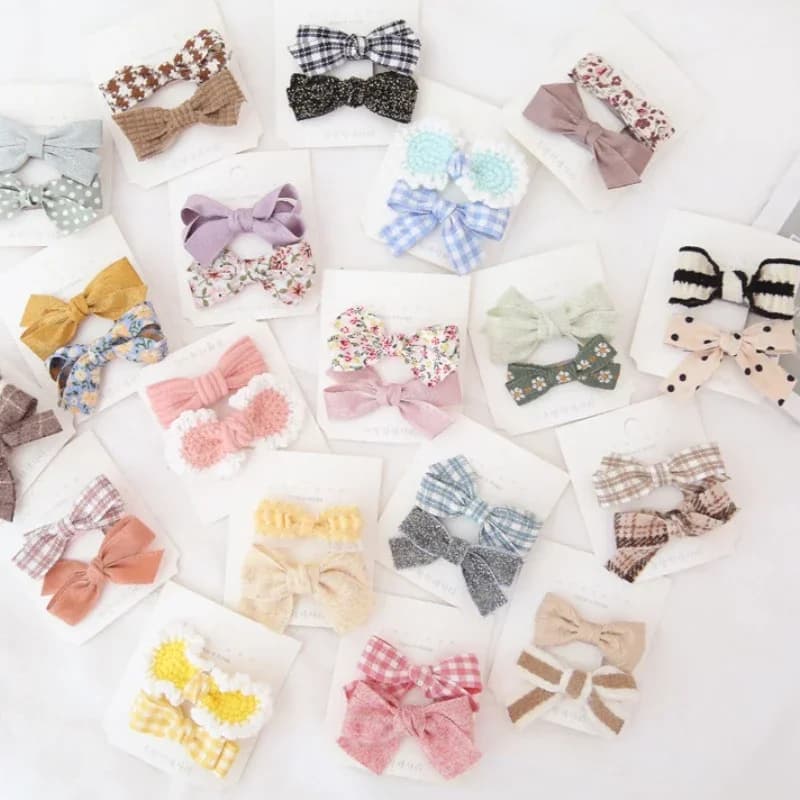 1 Pair Korean Bow Harpins for Baby Children Girls Multi Color Floral Fabric Plush Hair Clips Set Babies Adults Hair Accessories
