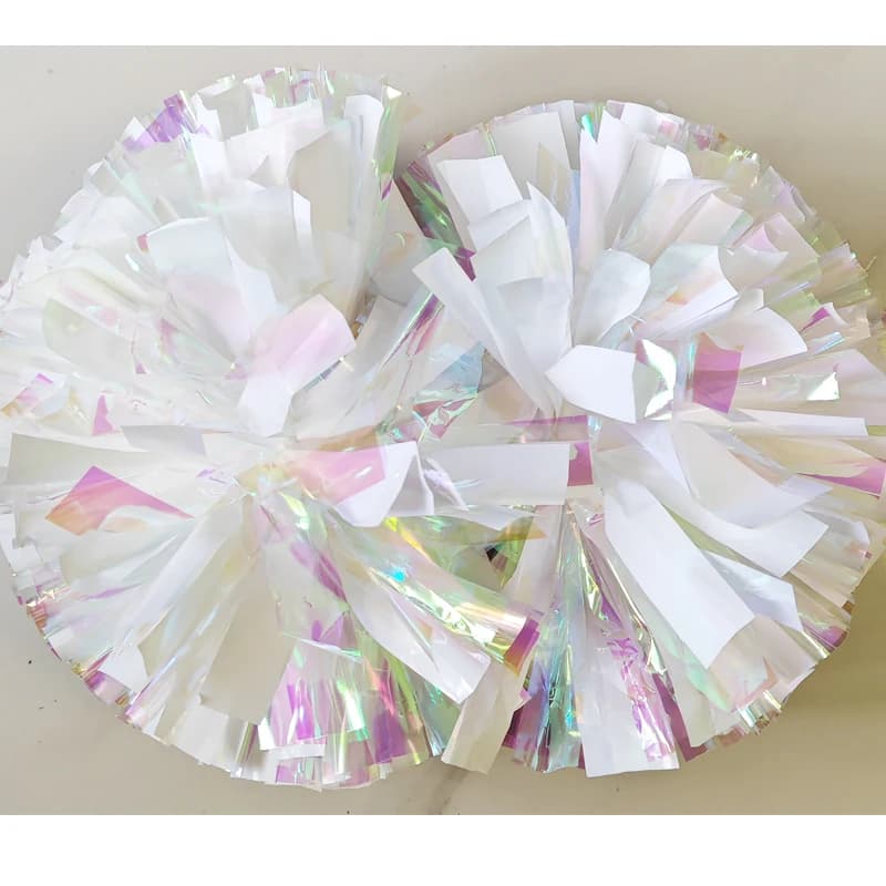 Cheerleading Pom Pom, Metallic White, Rainbow Color, Custom Color Size