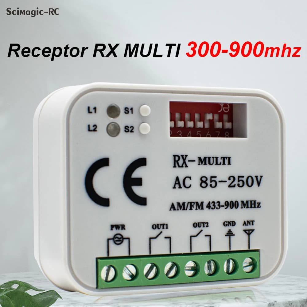 2CH RX Multi 433 a 900 Mhz Receiver Garage Door Opener Remote Control Gate External Multi-brand Controller Switch 12V 24V 220V