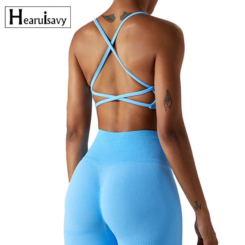 New Seamless Cross Yoga Crop Top Fitness Push up Gym Top Women Quick Drying Running Yoga Clothing Shockproof Workout Top Women