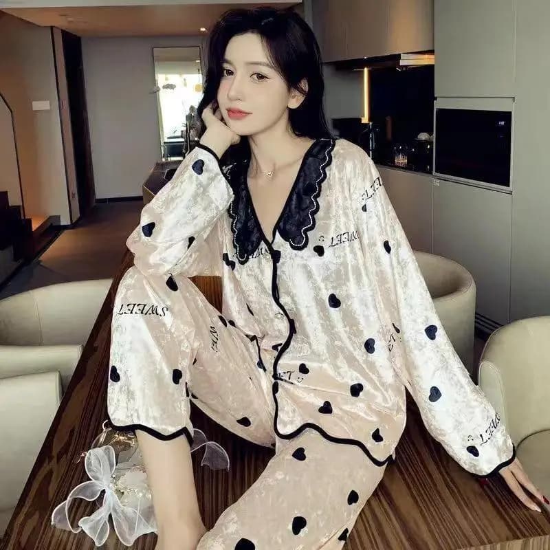 Pajamas For Women Autumn Long sleeves Sleepwear Canary Velvet Trousers Pajamas Set ensemble femme 2 pièces