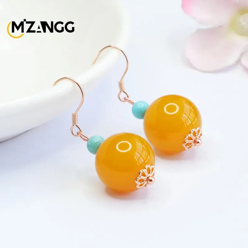 Genuine S925 Silver Natural Topaz Agate Earrings Fashion Vintage High-end Crystal Jewelry Earrings Girlfriend Mom Holiday Gift