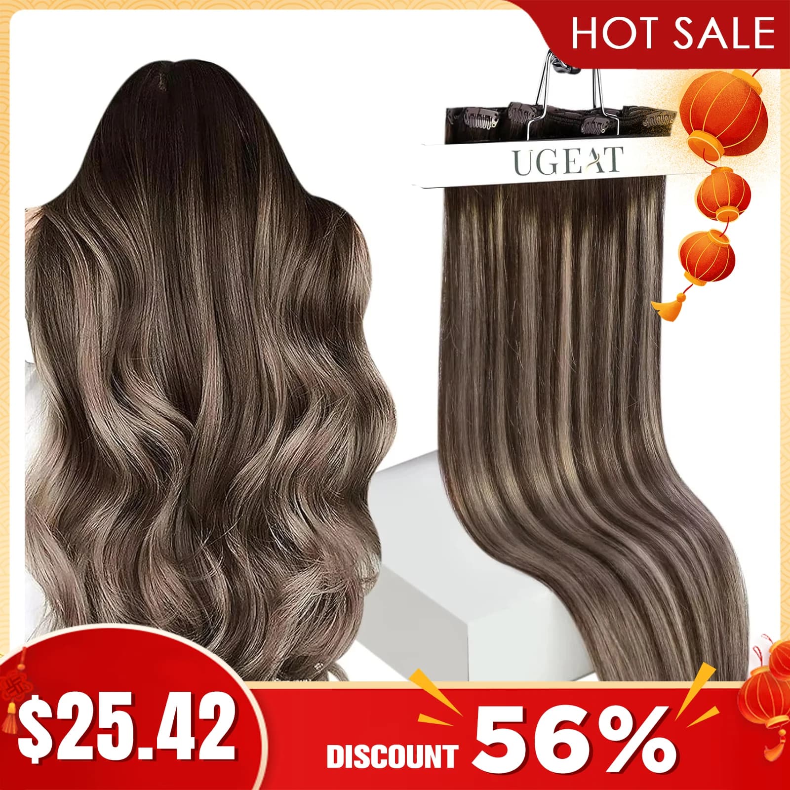 【NEW】Ugeat Clip In Human Hair Extensions Natural Hair Highlight Blonde Color Full Head Balayage Hair Extensions 5pcs/7pcs