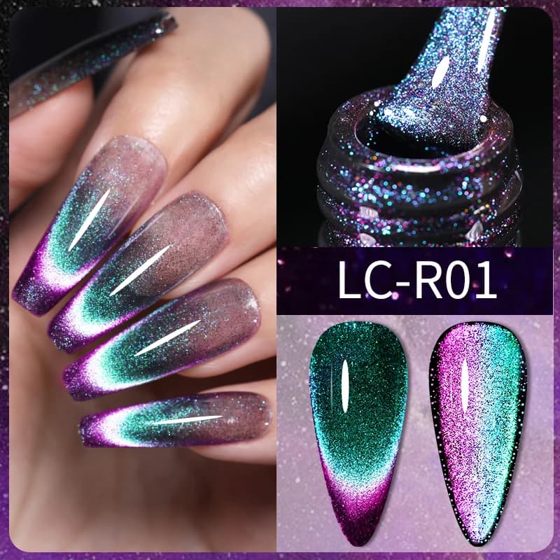 LILYCUTE Snowlight Cat Magnetic Nail Gel Polish 9D Rainbow Reflective Semi Permanent Soak Off Sparkling Nail Art Gel Varnish