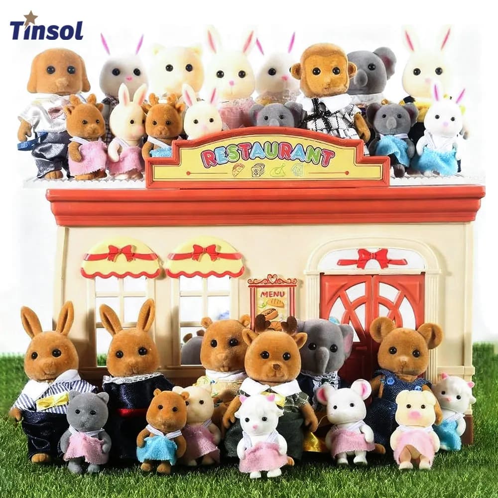 TINSOL 2025 New Model Simulated Forest Rabbit Family DIY Toy Set Mini Rabbit and Bear Dolls Children's Playset Christmas Gift
