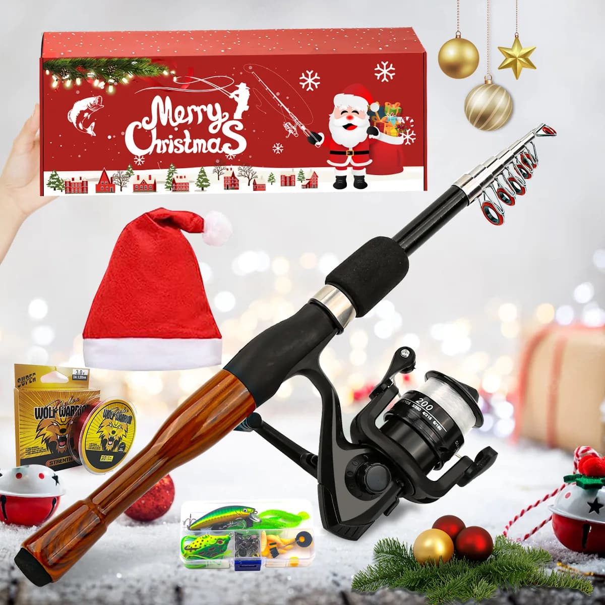 Lure1.3m 1.6m 1.8m Rods Portable Fishing Pole and Reel Combos and String with Fishing Line Full Kits for Kids As Christmas Gifts