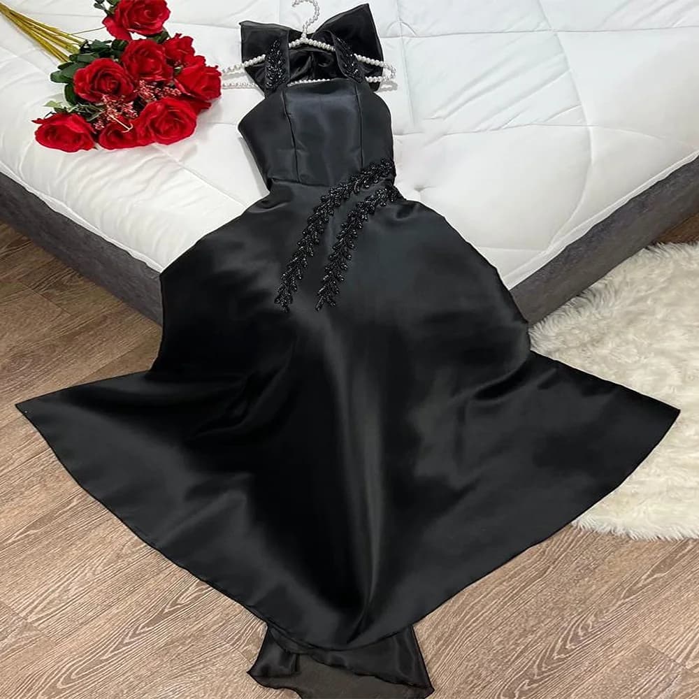 Halter Satin Sleeveless Floor Length A-Line Evening Dress Bow Sequined Temperament Photo Color Bespoke Occasion Gowns Classic