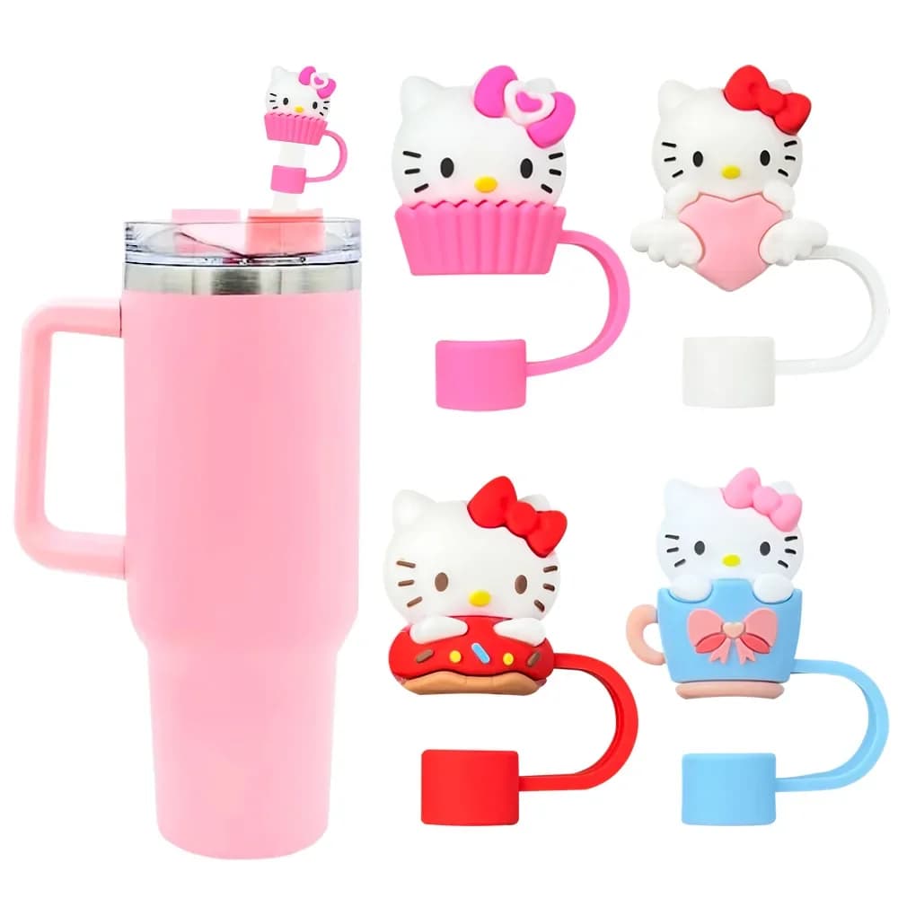 4Pcs 10mm HelloKitty Straw Cover Cap Dust-Proof Reusable Straw Tips Lids for Stanley Cup Leak-proof Dust Proof Straws Cover