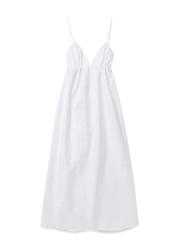 ZBZA Women's Backless Midi Dress Waistband V Neck Solid Pullover High Waisted Loose Fitting Camisole A-line Skirt New Chic Dress