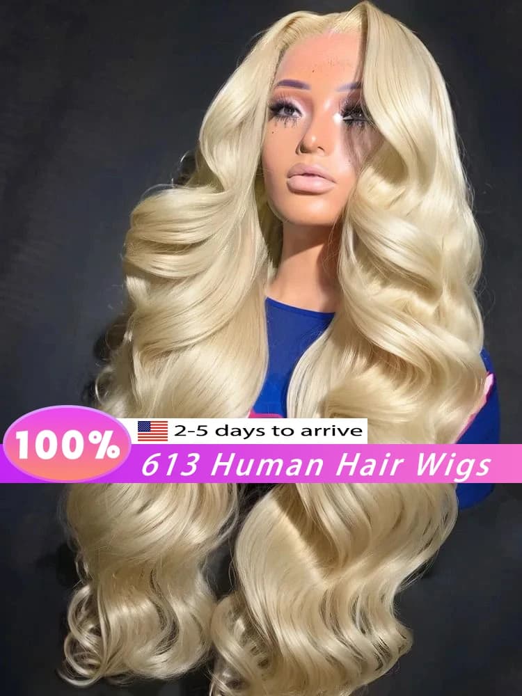 200% Density 613 Wig Human Hair Blonde 13x6 HD Transparent Lace Front Wigs Pre Plucked Body Wave Glueless Wigs Human Hair
