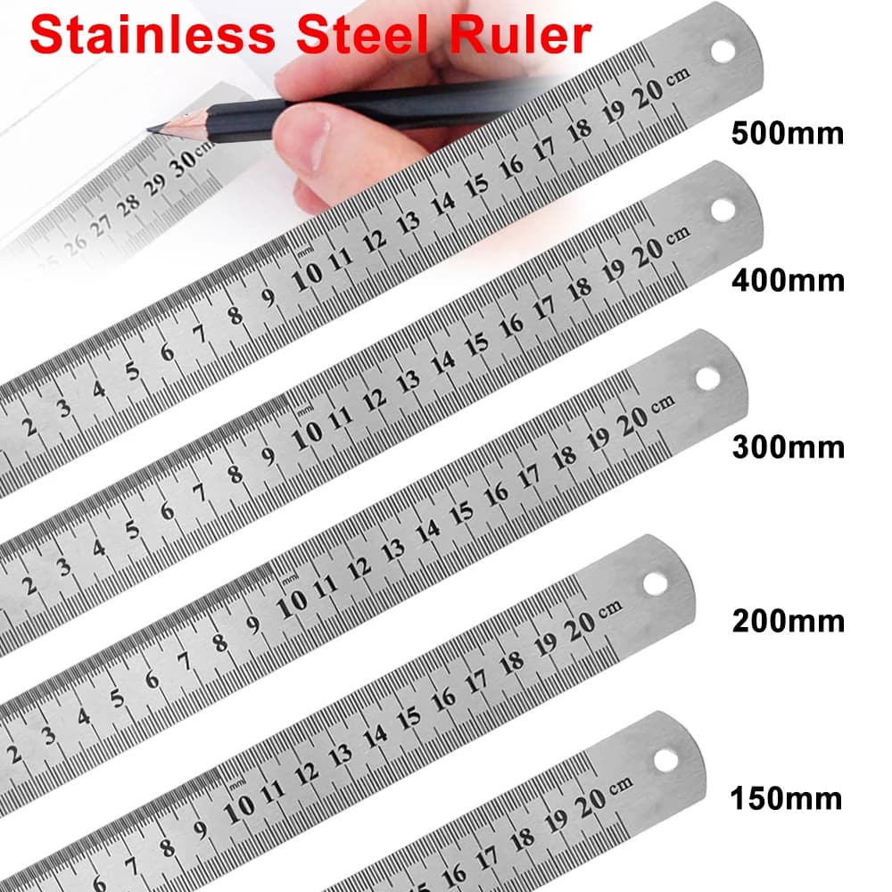 15-50Cm Double Side Scale Stainless Steel Metal Straight Ruler Measuring Tool Precision Measuring Tool for Students Stationery
