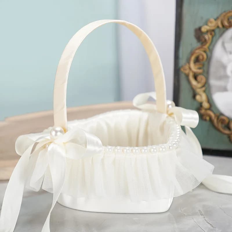 1 Pcs Wedding Love Flower Basket Pearl Bow Flower Boy Scattering Flower Basket Church Ritual Props