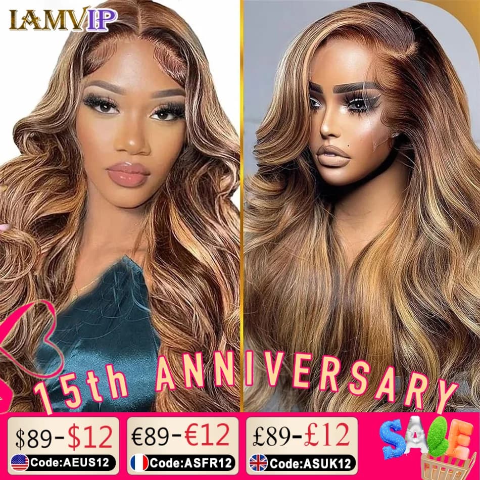 13x4 13x6 HD Lace Front Wig for Women Body Wave Remy Human Hair P4/27 Piano Ombre Blonde Brown Highlight Glueless Human Hair