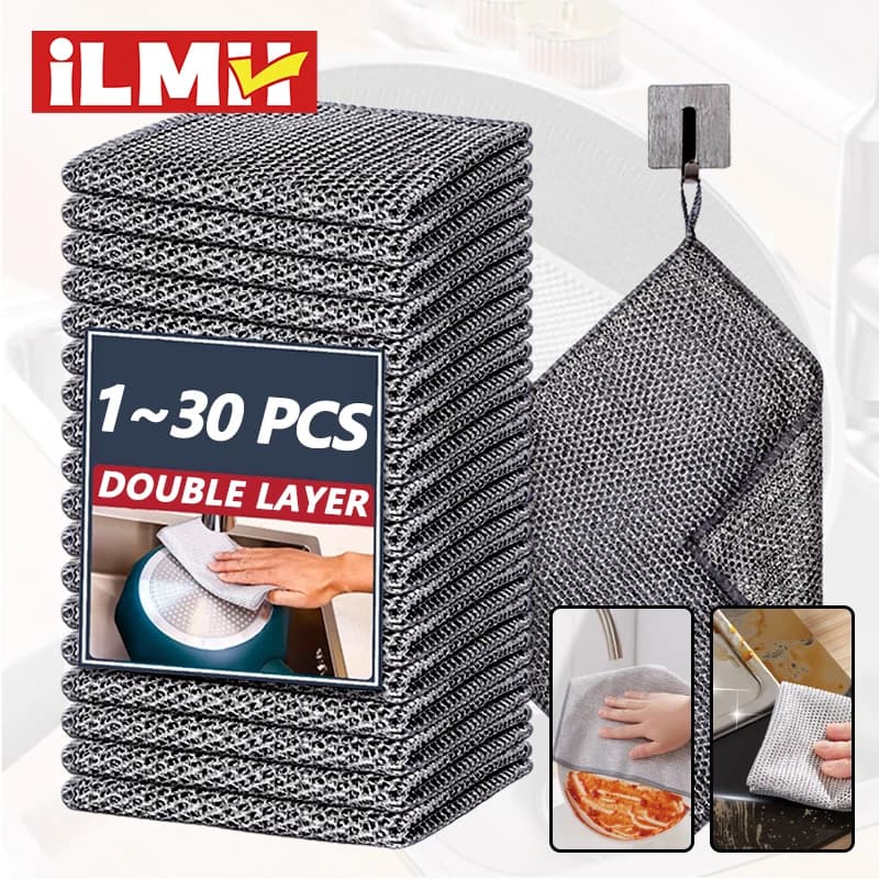 Magic Cleaning Cloth Multipurpose Wire Miracle Cleaning Cloth Innovative Dishwashing Net Hand Towel for Kitchen Dishwashing Grid