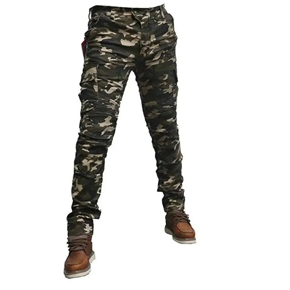 Camo Mens Motorcycle Riding Pants Denim Jeans with Removable CE Armor Knee Hip Pads Powersports Cargo Pants Protective Pants