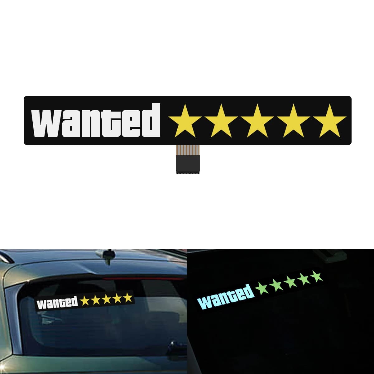 LED Decorative Lights Wanted 5 Star Car Windshield LED Glow Panel Electric Marker Decoration Light Car Window Sticker Lamp
