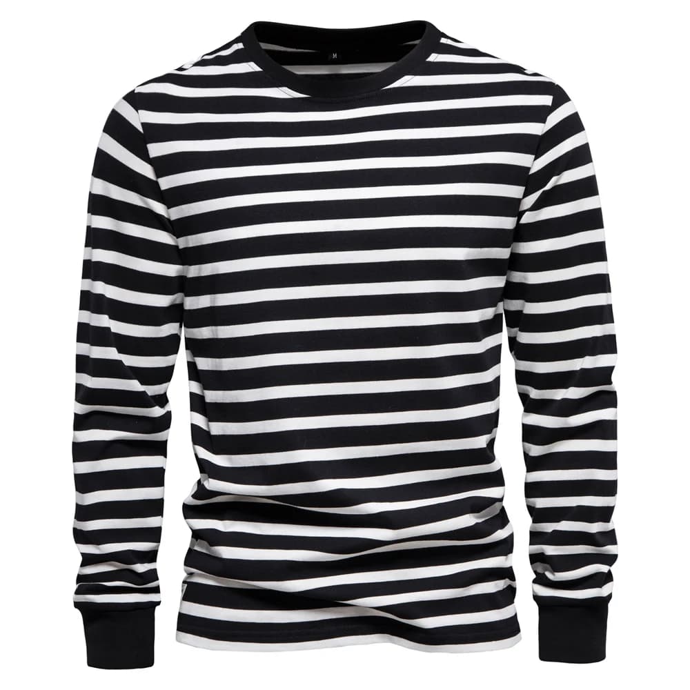Simplicity Stripe Print T Shirt For Men Women Fashion Comfortable Long Sleeve T-shirt Leisure O-neck Pullover Autumn Loose Tops
