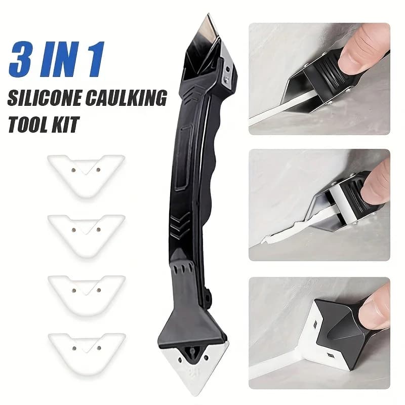3-in-1 Silicone Caulking Tool Kit Stainless Steelhead Caulk Remover and Sealant Finishing Tools Grout Scraper