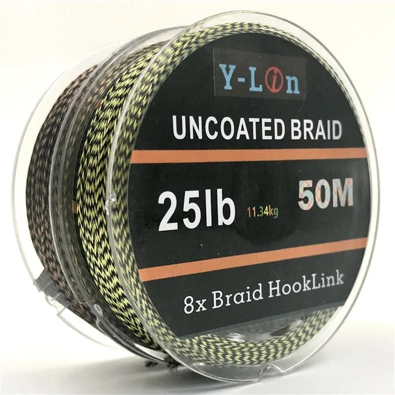 50m 8 Stand Camouflage Carp Fishing Line Soft Hook Link Carp Hooklink Uncoated Braid Line For Hair Rig 25 35LB Rigging Line