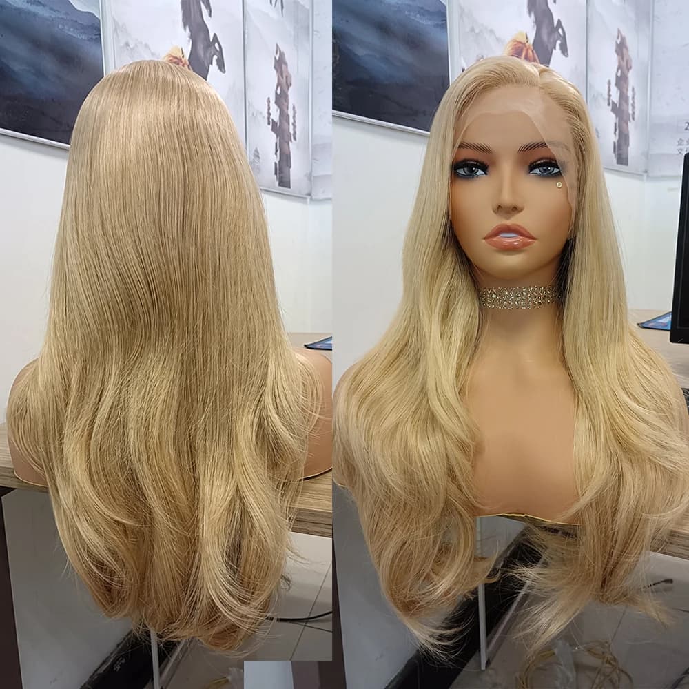 RONGDUOYI Loose Wave Blonde Wig Lace Front Wig For Women Synthetic Hair Heat Resistant Fiber Natural Hairline Lace Cosplay