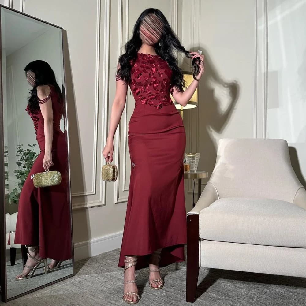 Customized Evening Jersey Flower Beading Christmas Mermaid High Collar Bespoke Occasion Gown Midi Dresses Sexy Casual