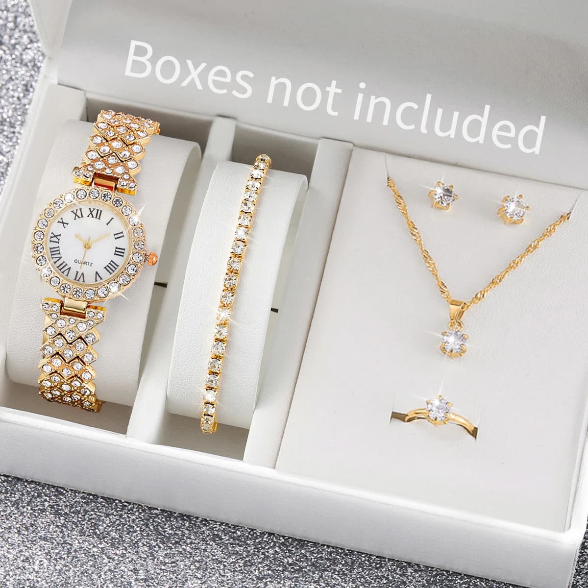 6PCS Luxury Rhinestone Women Watches Fashion Roma Dial Bracelet Wrist Watch Jewelry Set Relogio Feminino(Without Box)