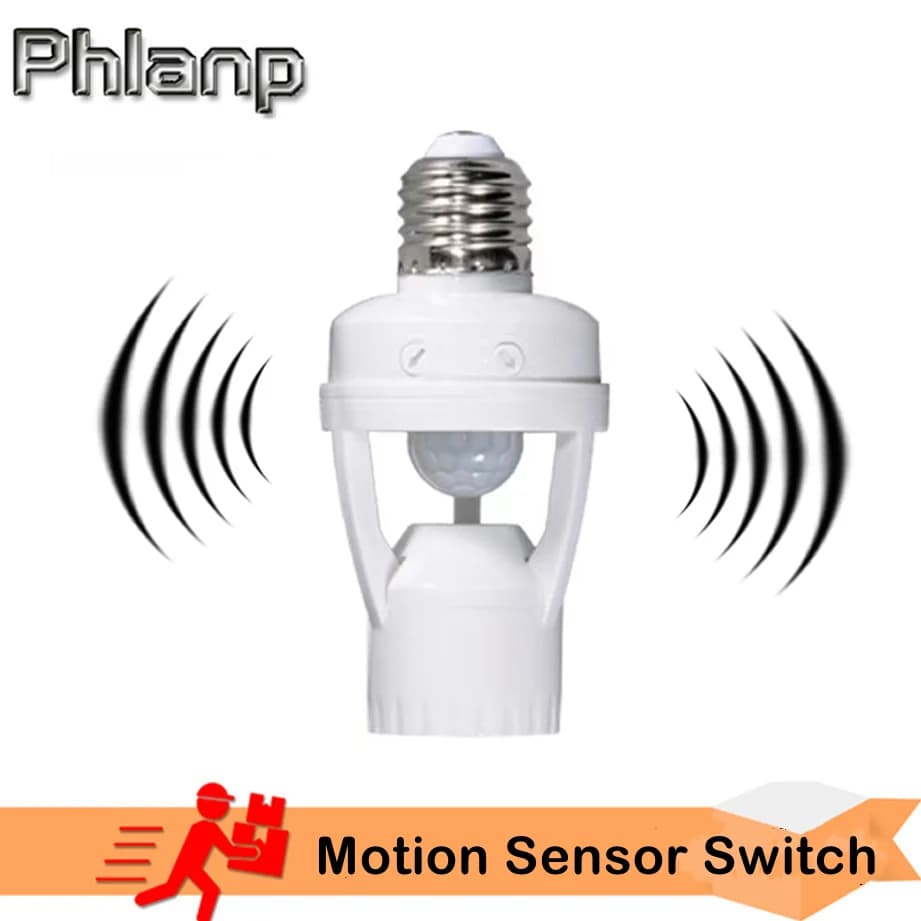 Phlanp E27 Plug 360 Degree PIR Induction Infrared Motion Sensor Smart Light Bulb Socket Switch 85-265V Lamp Base Holder Adapter