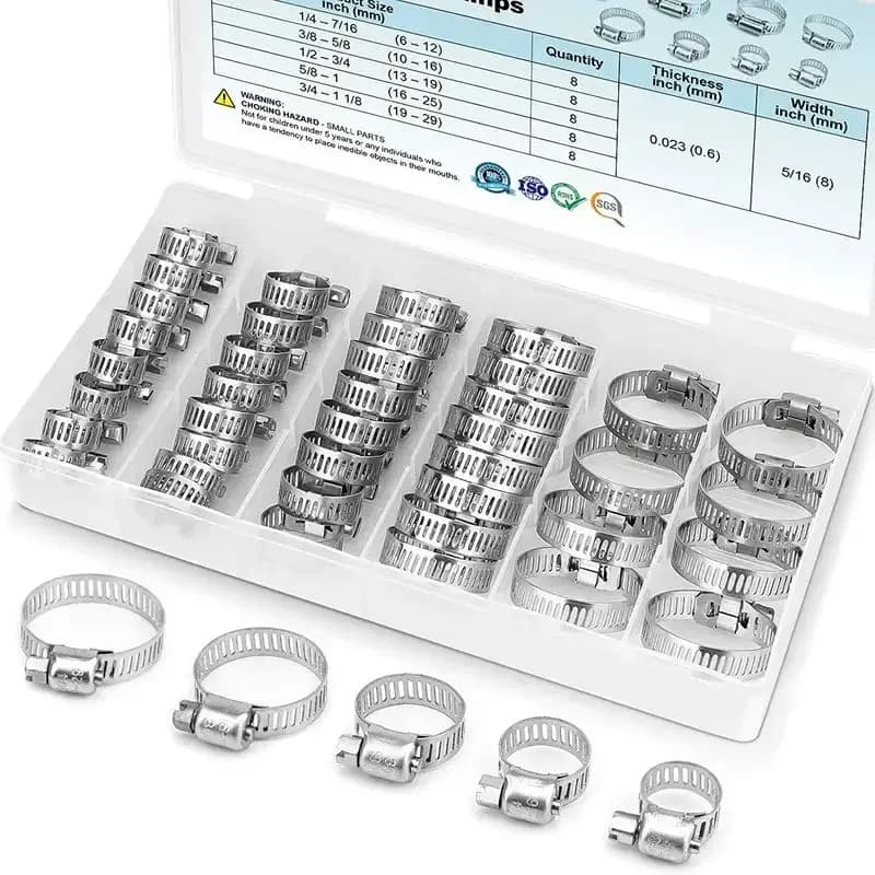 40PCS Hose Clamp Set - Stainless Steel Worm Gear Clamps For Pipes, Intercoolers, Plumbing, Tubes & Fuel Lines (1/4'' - 1-1/8'')