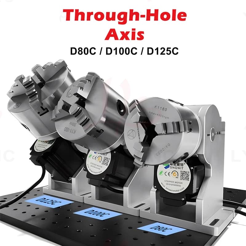 D80C D100C D125C 3Claws through hole Rotary Axis Diameter 80mm 100mm 125MM For Fiber Co2 Laser Welding Engraving Marking Machine