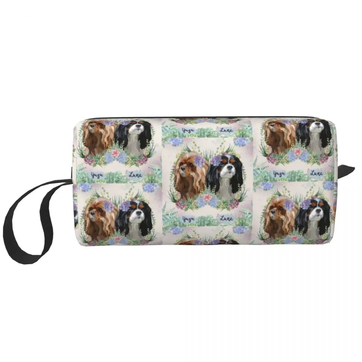 Cute Cavalier King Charles Spaniel With Flowers Travel Toiletry Bag Dog Animal Cosmetic Makeup Organizer Beauty Storage Dopp Kit