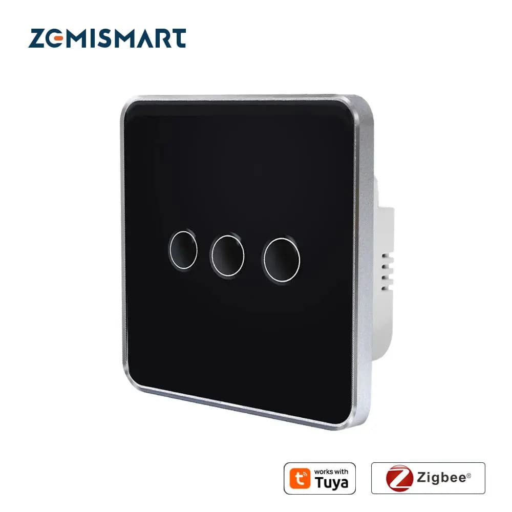 Zemismart EU Zigbee Touch Light Switch 1 2 3 4Gang with Neutral Switch Tempered Glass Black Panel Tuya App Alexa Google Home