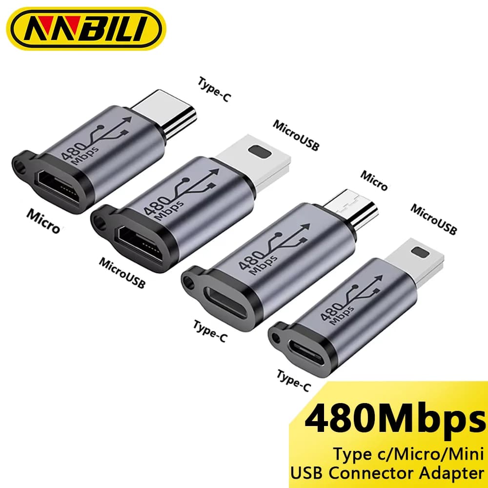 NNBILI Type C Female to Mini USB/Type C Female to Micro USB/Micro USB Female to Type C/Micro USB Female to Mini USB Adapter