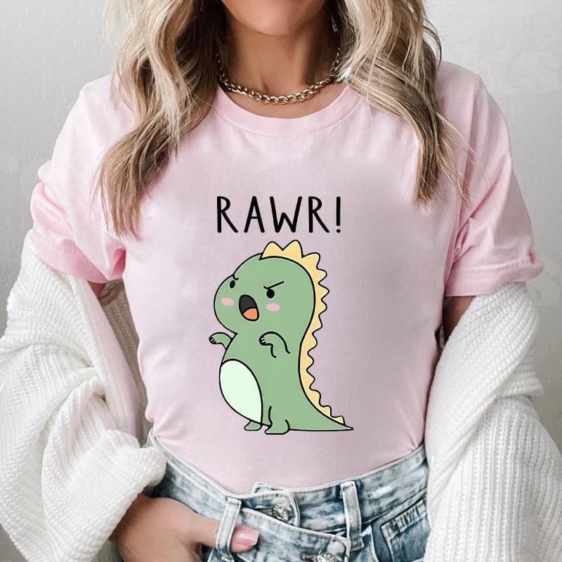 Cute Cartoon Dinosaur Graphic Print Tops Female T-shirt Casual Crew Neck Short Sleeve Tees Harajuku Ulzzang Women's Clothing