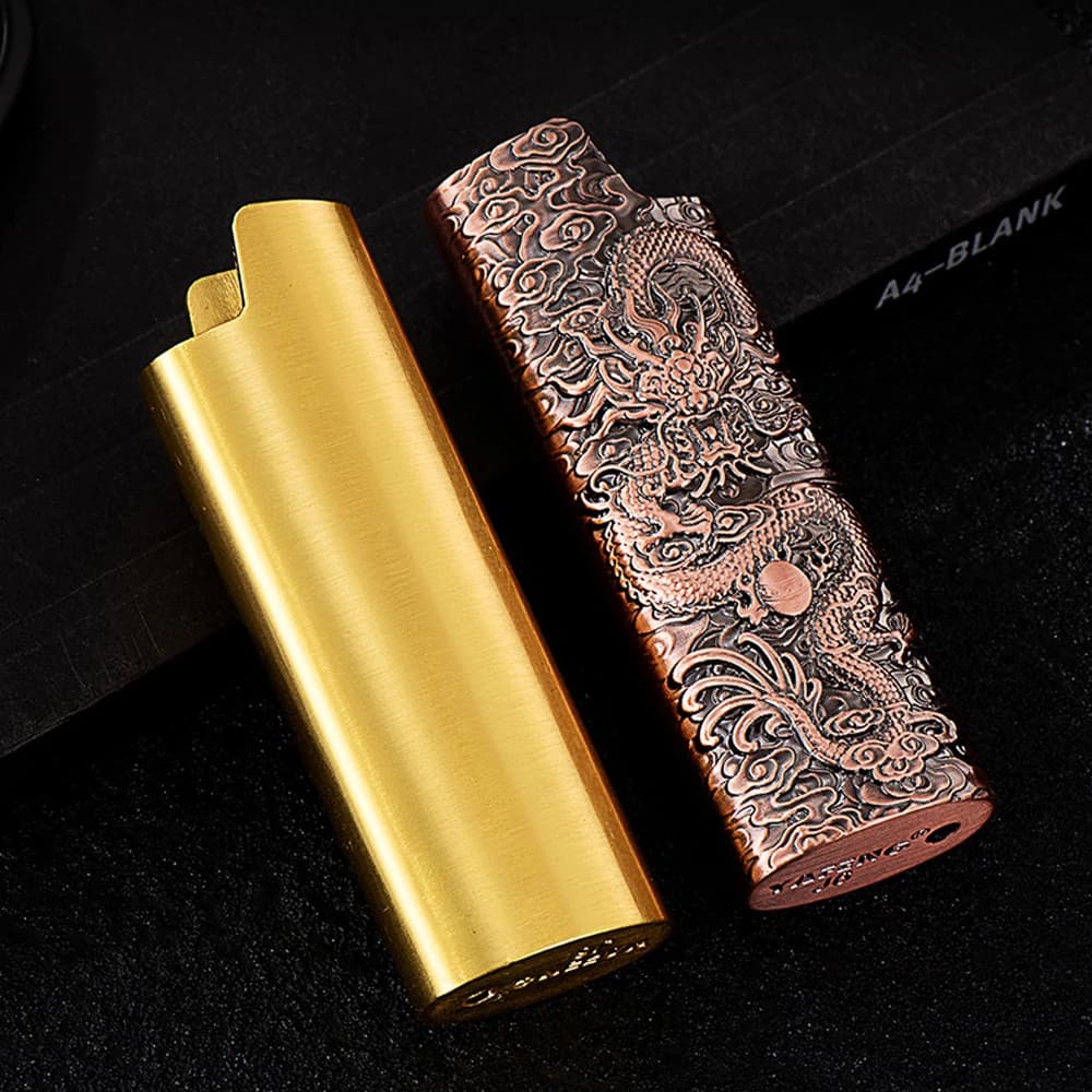New 3D Embossed Dragon Animal Relief Metal Case Bic J6 Lighter Metal Lighter Case Plastic Lighter Protection Case