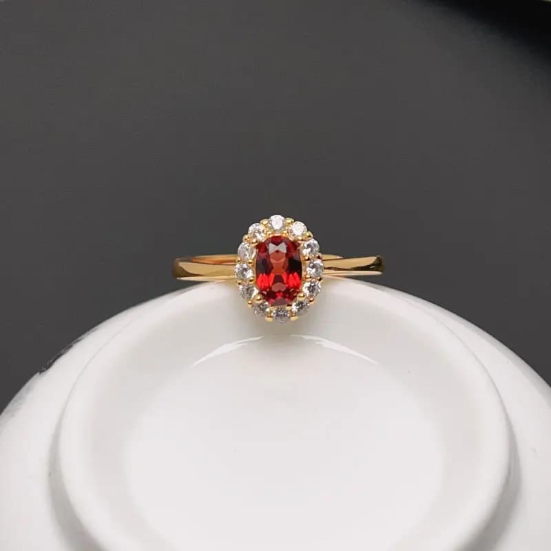 Wine Red Natural Garnet Ring 4mm*6mm 0.5ct Genuine Garnet 925 Silver Ring 18K Gold Plated Sterling Silver Jewelry