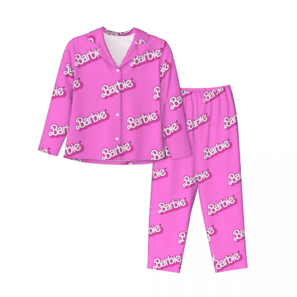 Barbie Women's Pajamas Set Button Down Pajama 2 Piece Suit Pyjama Femme Nightwear Loungewear